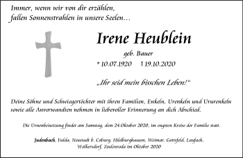Traueranzeige von Irene Heublein von Südthüringer Presse