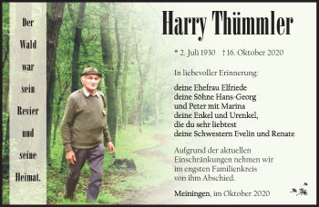 Traueranzeige von Harry Thümmler von Südthüringer Presse