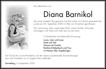 Traueranzeige von Diana Barnikol von Südthüringer Presse