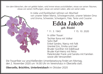 Traueranzeige von Edda Jakob von Südthüringer Presse