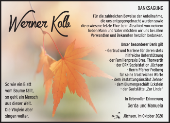 Traueranzeige von Werner Kolb von Südthüringer Presse