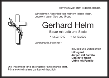 Traueranzeige von Gerhard Helm von Frankenpost