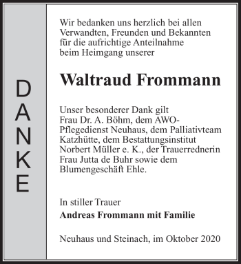Traueranzeige von Waltraud Frommann von Südthüringer Presse