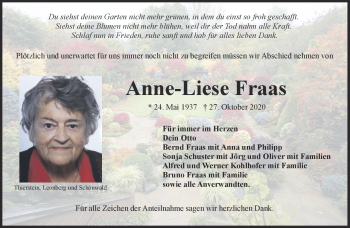 Traueranzeige von Anne-Liese Fraas von Frankenpost