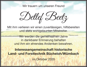 Traueranzeige von Detlef Beetz von Südthüringer Presse