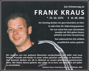 Traueranzeige von Frank Kraus von Südthüringer Presse