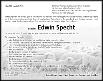 Traueranzeige von Edwin Specht von Südthüringer Presse