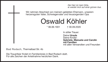 Traueranzeige von Oswald Köhler von Neue Presse Coburg