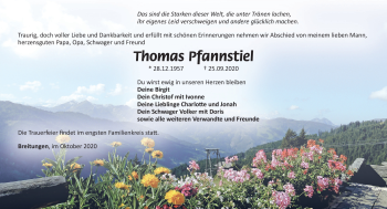 Traueranzeige von Thomas Pfannstiel von Südthüringer Presse