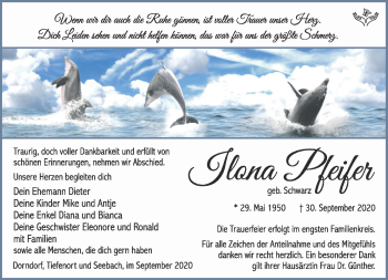 Traueranzeige von Ilona Pfeifer von Südthüringer Presse