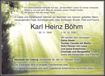 Traueranzeige von Karl Heinz Böhm von Neue Presse Coburg