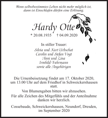 Traueranzeige von Hardy Otte von Südthüringer Presse