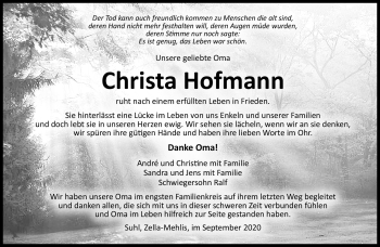 Traueranzeige von Christa Hofmann von Südthüringer Presse