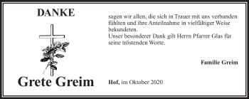 Traueranzeige von Grete Greim von Frankenpost