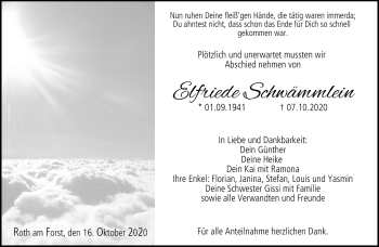 Traueranzeige von Elfriede Schwämmlein von Neue Presse Coburg