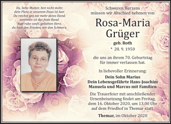 Traueranzeige von Rosa-Maria Grüber von Südthüringer Presse