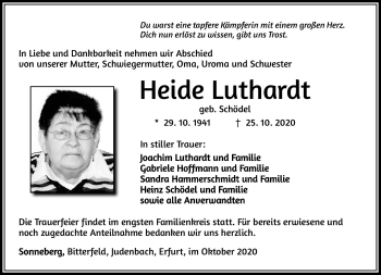 Traueranzeige von Heide Luthardt von Südthüringer Presse