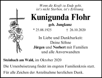 Traueranzeige von Kunigunda Flor von Neue Presse Coburg