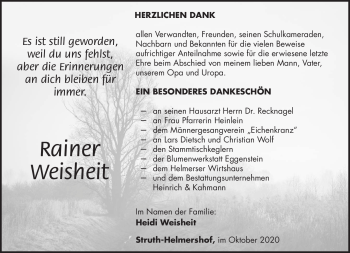 Traueranzeige von Rainer Weisheit von Südthüringer Presse