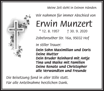 Traueranzeige von Erwin Munzert von Frankenpost