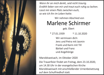 Traueranzeige von Marlene Schirmer von Neue Presse Coburg