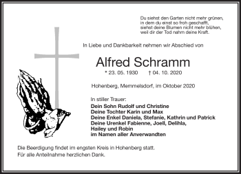 Traueranzeige von Alfred Schramm von Frankenpost