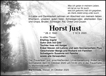 Traueranzeige von Horst Just von Südthüringer Presse