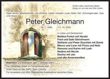 Traueranzeige von Peter Gleichmann von Neue Presse Coburg