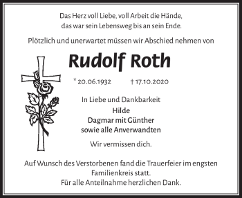Traueranzeige von Rudolf Roth von Frankenpost
