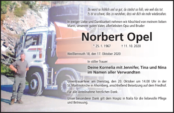 Traueranzeige von Norbert Opel von Frankenpost
