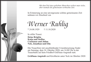 Traueranzeige von Werner Ruhlig von Südthüringer Presse