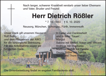 Traueranzeige von Dietrich Rößler von Frankenpost