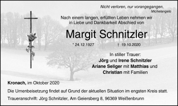 Traueranzeige von Margit Schnitzler von Neue Presse Coburg