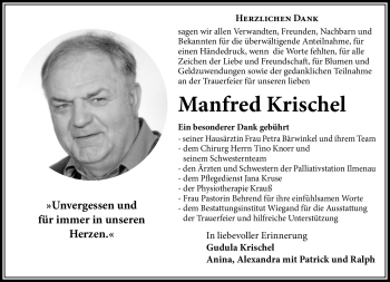 Traueranzeige von Manfred Krischel von Südthüringer Presse