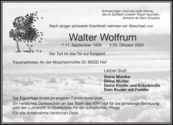 Traueranzeige von Walter Wolfrum von Frankenpost
