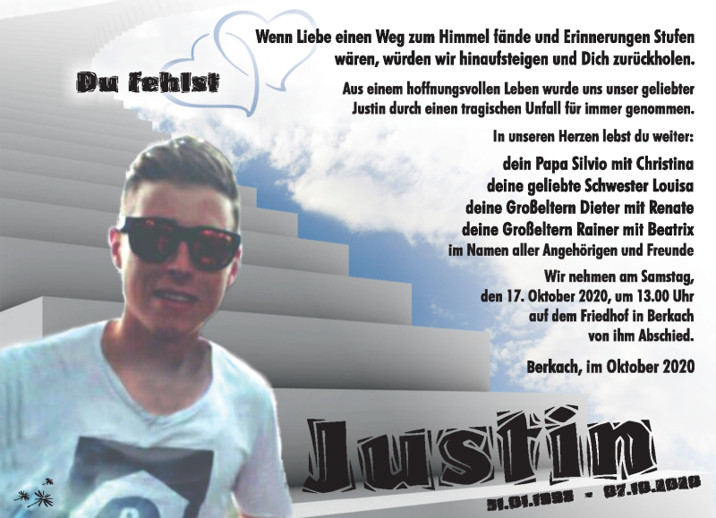 Traueranzeige für Justin Urban vom 14.10.2020 aus Südthüringer Presse