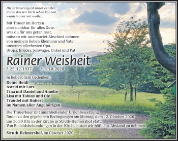 Traueranzeige von Rainer Weisheit von Südthüringer Presse