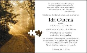 Traueranzeige von Ida Gutena von Frankenpost