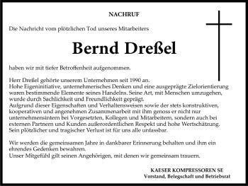 Traueranzeige von Bernd Dreßel von Neue Presse Coburg