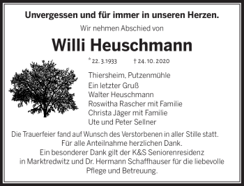 Traueranzeige von Willi Heuschmann von Frankenpost