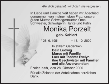 Traueranzeige von Monika Porzelt von Neue Presse Coburg