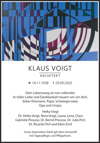 Traueranzeige von Klaus Voigt von Südthüringer Presse