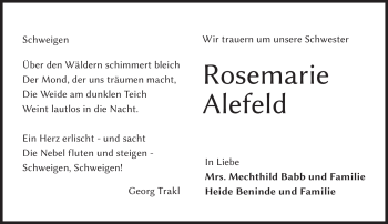 Traueranzeige von Rosemarie Alefeld von Neue Presse Coburg