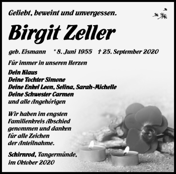 Traueranzeige von Birgit Zeller von Südthüringer Presse