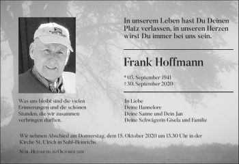 Traueranzeige von Frank Hoffmann von Südthüringer Presse