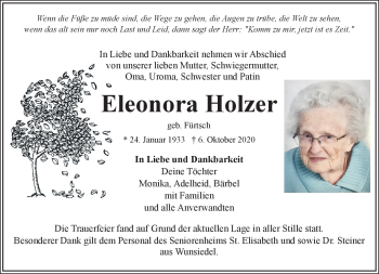Traueranzeige von Eleonora Holzer von Frankenpost