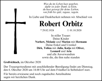 Traueranzeige von Robert Orbitz von Neue Presse Coburg