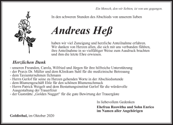 Traueranzeige von Andreas Heß von Südthüringer Presse