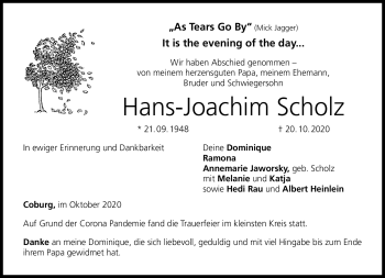 Traueranzeige von Hans-Joachim Scholz von Neue Presse Coburg