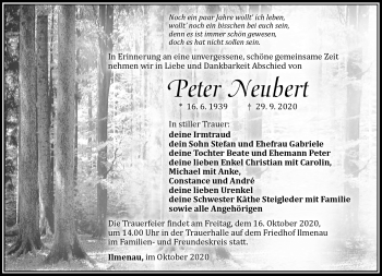 Traueranzeige von Peter Neubert von Südthüringer Presse